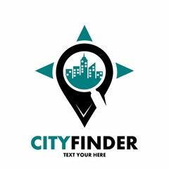 City finder vector logo template. This design use spot and magnifying glass symbol.