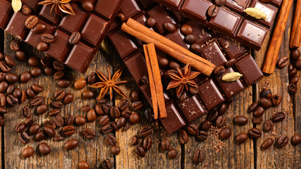chocolate bar with coffee bean and spices