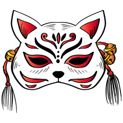 Japanese Fox Mask. Kitsune mask illustration. 