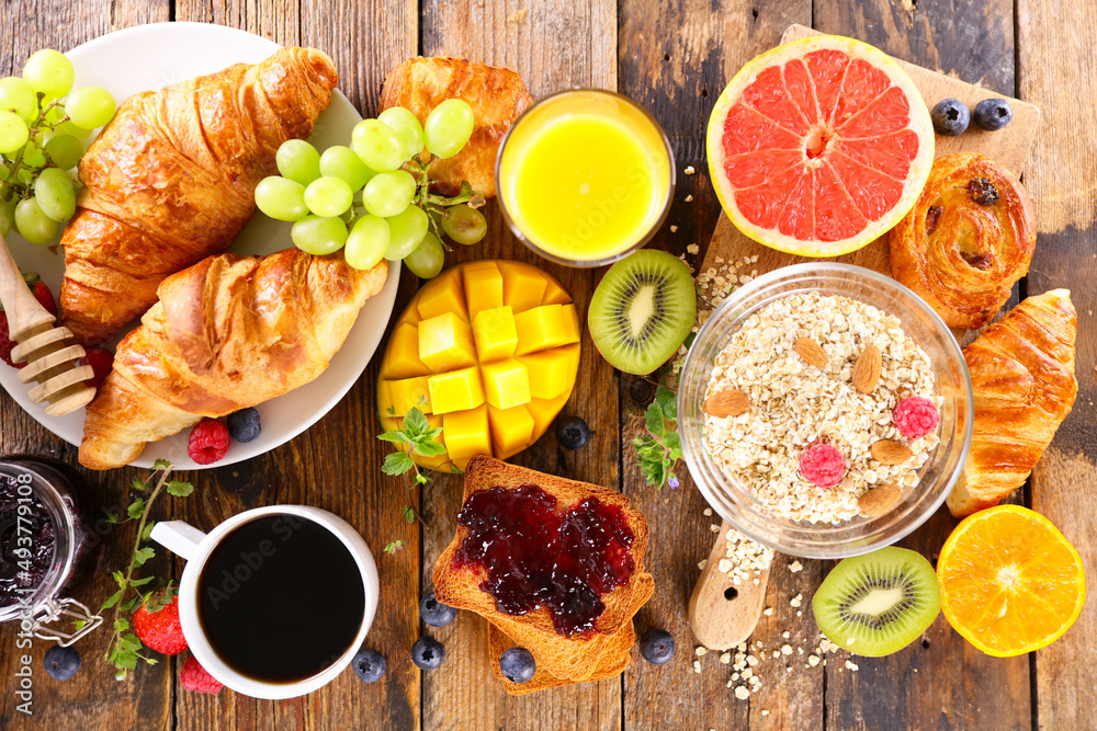 Canvas Prints healthy full breakfast with coffee cup, croissant and fresh fruits