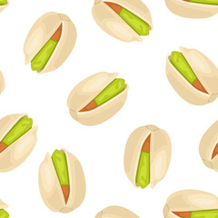 Pistachio seamless pattern. Food vector background. Flat illustration of nuts.