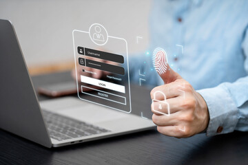 Login and password of cyber security and networking concept. User typing password secure access to...