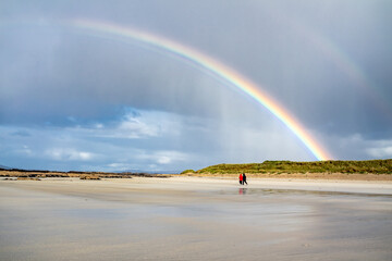 Amazing rainbow above Carrickfad by Portnoo at Narin Strand in County Donegal Ireland