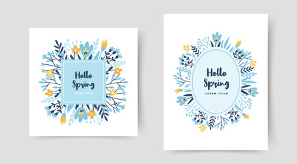 Spring card templates with cute hand drawn flowers. Editable vector illustration for greeting card, invitation, banner, website, social media post and stories