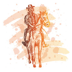 Fototapeta na wymiar Drawing of cowboy riding horse