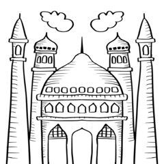 Mosque, doodle hand drawing Illustration