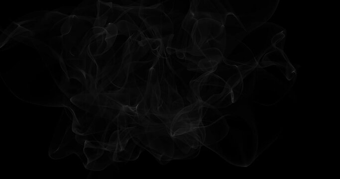 Smoke wisps rise a smooth lines and grow turbulent against black background