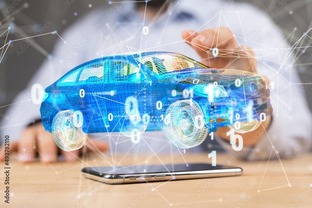 Aufkleber network holding in hand 3d connection data