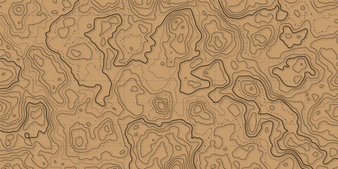The stylized height of the topographic map contour in lines and contours. The concept of a conditional geography scheme and the terrain path. Orange on black. Ultra wide size. Vector illustration.