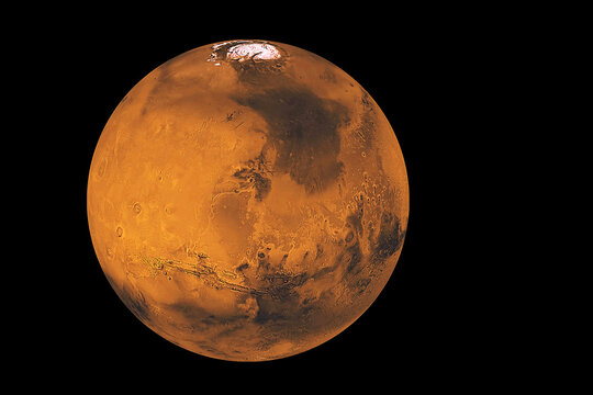 Planet Mars, on a dark background. Elements of this image furnished by NASA
