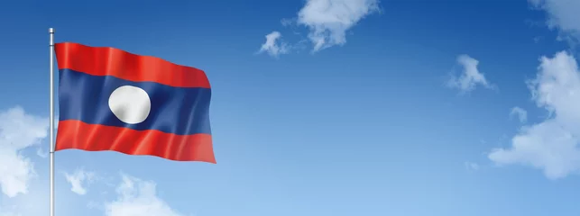 Fotobehang Laos flag isolated on a blue sky. Horizontal banner © daboost