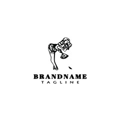 french maid logo cartoon design template icon black isolated vector