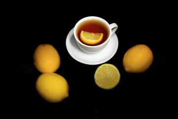 Tea, lemon, yellow, hot vitamin drink 