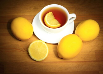 Tea, lemon, yellow, hot vitamin drink 