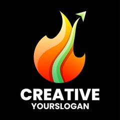 Vector logo illustration rocket flame gradient colorful