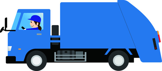 ごみ収集車を運転する女性作業員