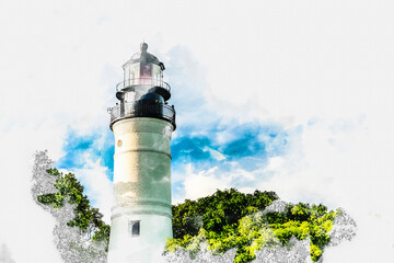 Watercolor painting illustration of Lighthouse isolated on white background - obrazy, fototapety, plakaty