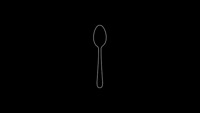 white linear spoon silhouette. the picture appears and disappears on a black background.
