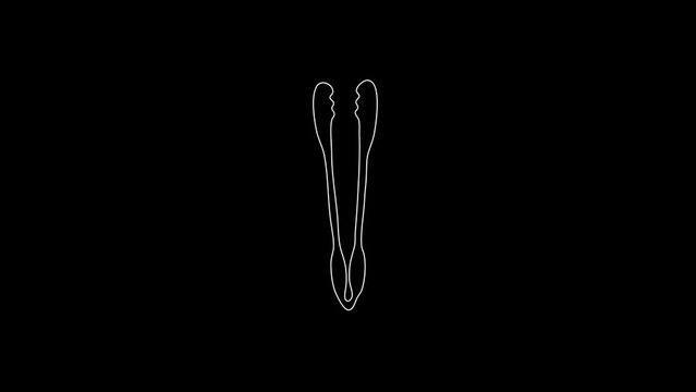 white linear kitchen tongs silhouette. the picture appears and disappears on a black background.
