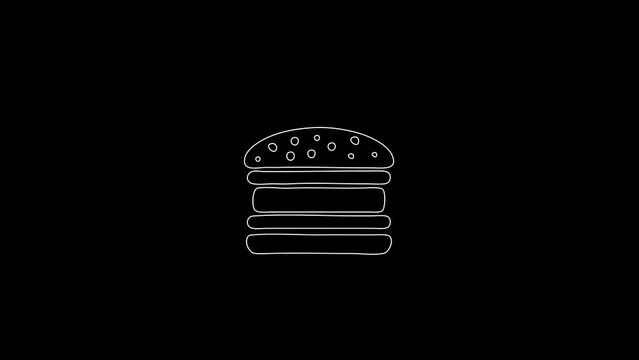 white linear burger silhouette. the picture appears and disappears on a black background.
