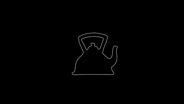 white linear kettle silhouette. the picture appears and disappears on a black background.
