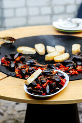 Grilled Catalan mussels.outdoor grilling