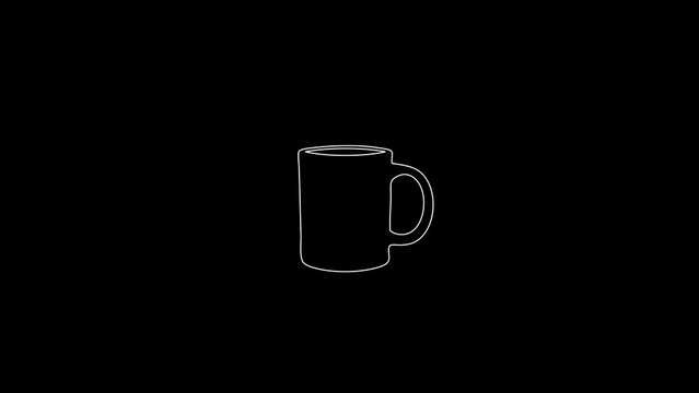 white linear mug silhouette. the picture appears and disappears on a black background.
