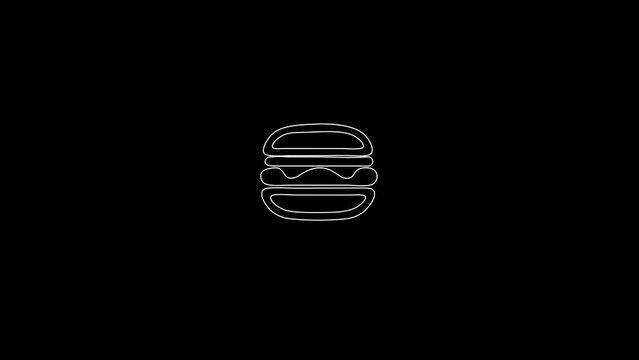 white linear burger silhouette. the picture appears and disappears on a black background.
