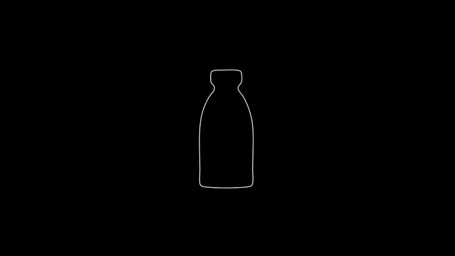 white linear bottle silhouette. the picture appears and disappears on a black background.
