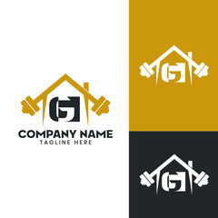 Home GYM initial letter G Vector barbell Logo Template