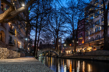 Low Angle View of the San Antonio River Walk Early in the Morning