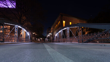 View of Metal Brdige in Downtown San Antonio at night