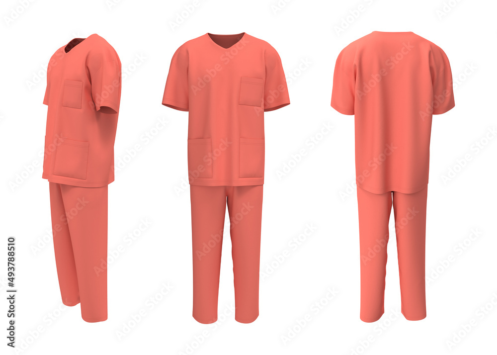 Wall mural Nurse uniform mockup in front, back and side views. 3d illustration, 3d rendering