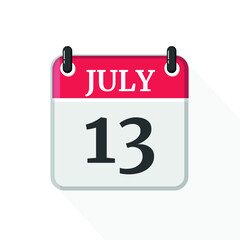 July 13. Calendar on white background.