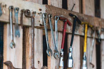 wrenches hanging on the wall