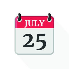 Fototapeta premium July 25. Calendar on white background.
