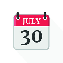 July 30. Calendar on white background.