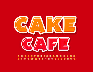 Vector creative banner Cake Cafe with bright Font. Orange sweet set of Alphabet Letters and Numbers