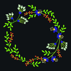 frame of flowers. flower wreath. beautiful red and green leaves 