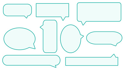 set of blank green speech bubble, conversation box, chat box, speak balloon, thinking balloon, border frame on white background