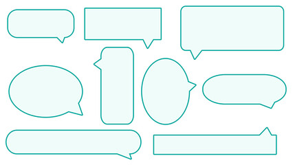 set of blank green speech bubble, conversation box, chat box, speak balloon, thinking balloon, border frame on white background