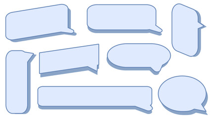 set of the blank blue speech bubble, conversation box, chat box, speak balloon, thinking balloon on white background
