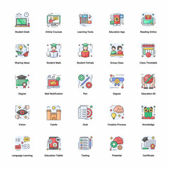 Online Education vector color flat icons suitable for mobile apps,  and any other project.