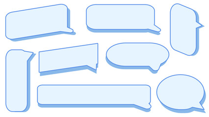 Fototapeta premium set of the blank blue speech bubble, conversation box, chat box, speak balloon, thinking balloon on white background
