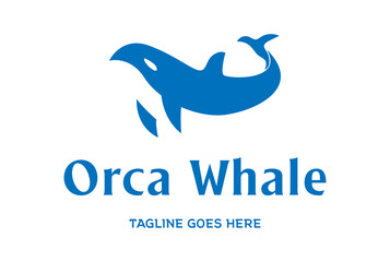 Simple Minimalist Ocean Blue Orca Whale Silhouette Logo Design Vector