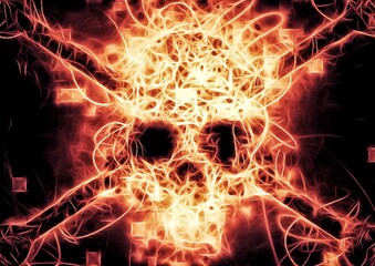 燃え上がる炎の頭蓋骨のイラスト