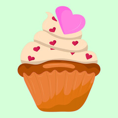 Cake with coffee custard, sweet powder and heart