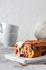 Homemade cake with berries and vanilla sauce