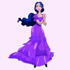 Princess with blue hair and pink dress
