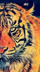 tiger face digital art, tiger half-face art illustration. tiger head illustration.